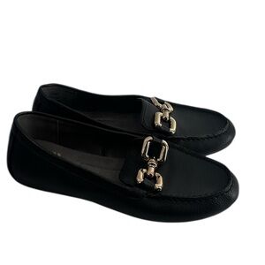 Aerosoles Black Loafers with Gold Accent comfort shoe faux pebbled leather sz 7